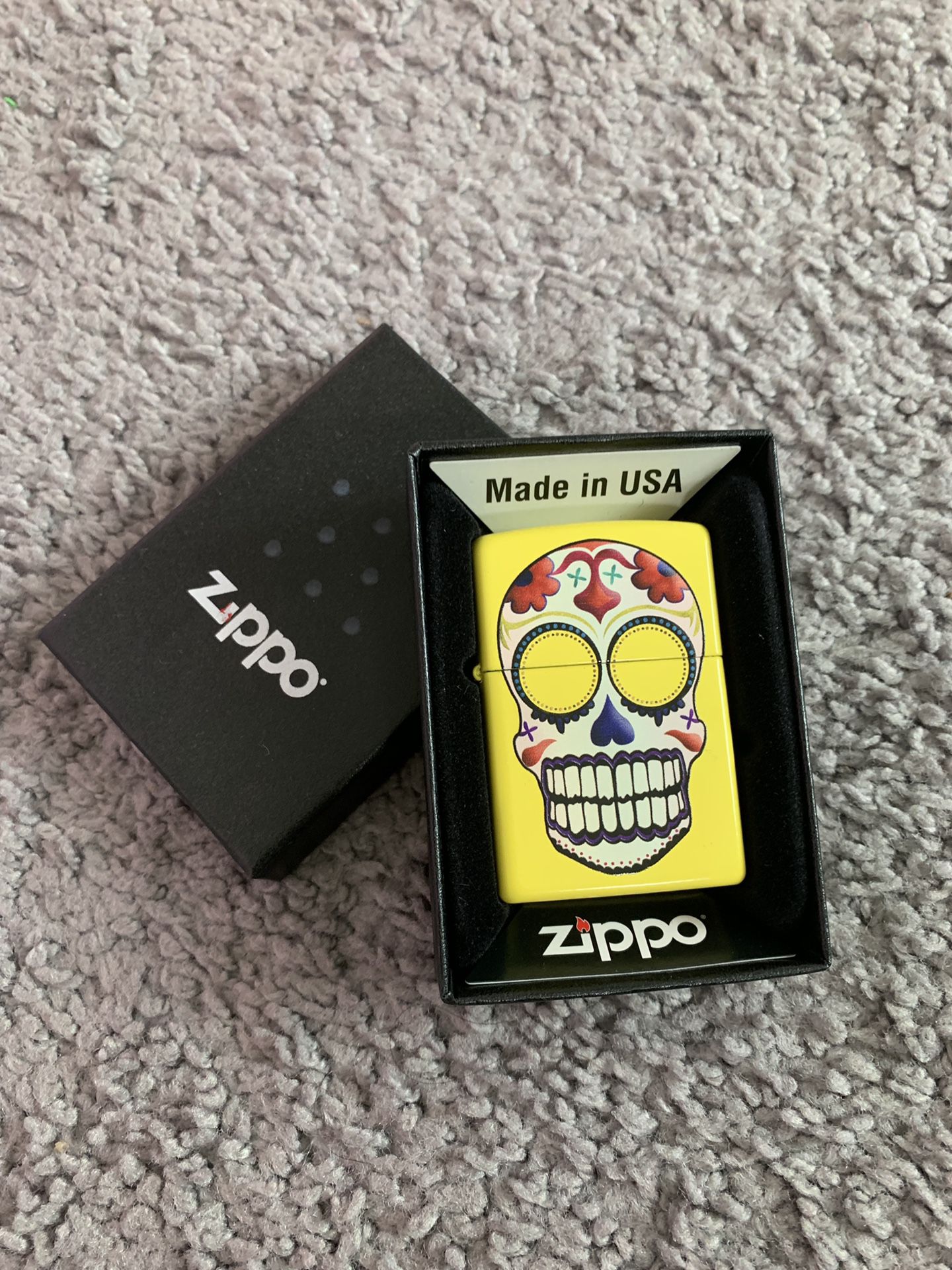 NEW Zippo Windproof Lighter - Day of the Dead Sugar Skull Neon Yellow Finish