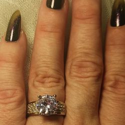 White Sapphire Solitaire with Pave Setting Accents