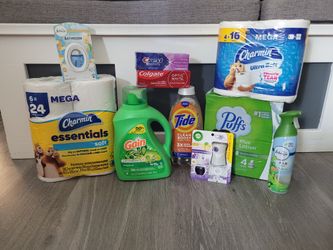 Household Bundle, Gail Liquid Detergent, Tide Fabric Rinse, Charmin, Puffs, Colgate, Crest