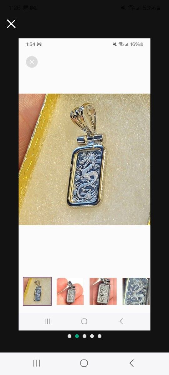 Dragon Pendant 1g .999 Fine Silver W/ Bezel (925) Brand New Jewelry Charm