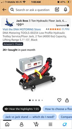 Visit the DNA MOTORING Store 4.4 （1,705） DNA Motoring TOOLS-00234 Low Profile Hydraulic Trolley Service/Floor Jack, 2 Ton (4000 lbs) Capacity, Lifting