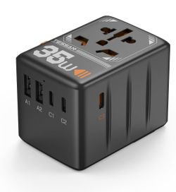 Universal Travel Adapter, 35W International Plug Adaptor with 3 USB C and 2 USB A Charging Ports, Worldwide Power Outlet for US to European EU UK AUS 