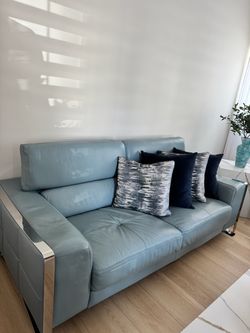 3 piece blue italian leather couch