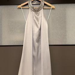 A.B.S by Allen Schwartz Gray Satin Embellished Halter Dress – Brand New, Size 4 