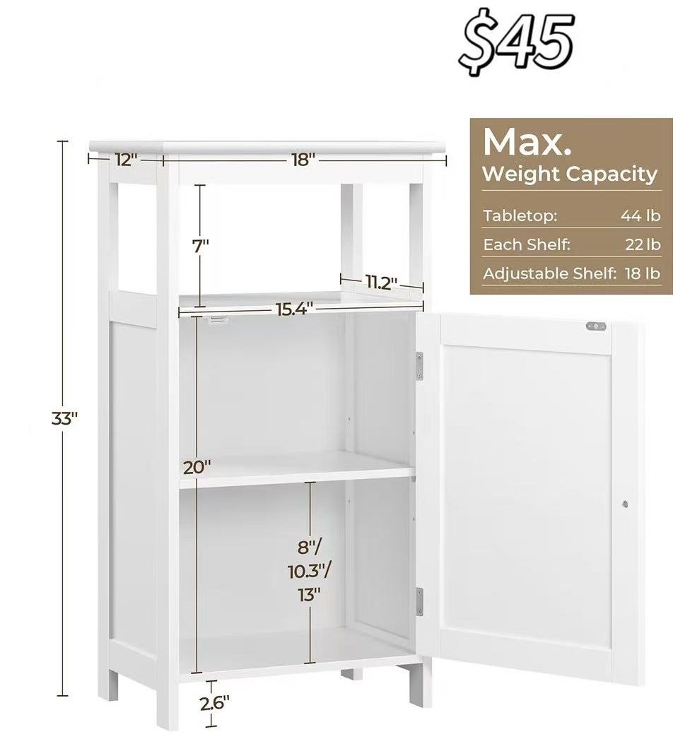 😀 Yaheetech Single Door Floor Cabinet, Bathroom Free Standing Storage Organizer with Adjustable Shelf, Narrow Side Cabinet for Living Room, White