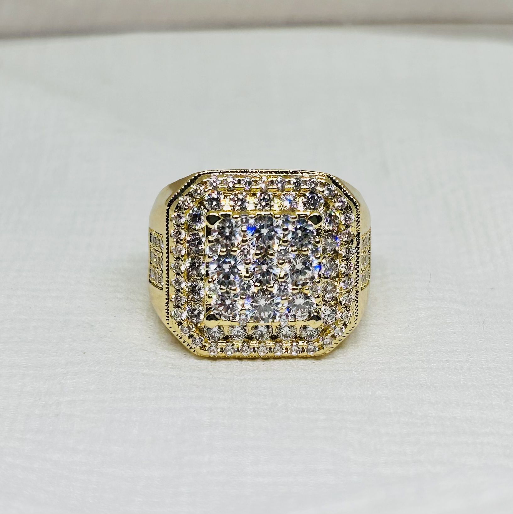 Gold Plate And Zirconia Square Ring Men 