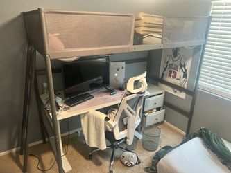 Loft bed frame, dark gray, Twin
