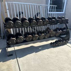 Dumbbells weights 5-70 plus heavy duty rack 1050lbs total