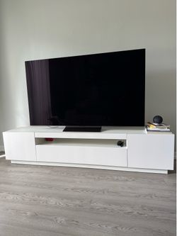 Modern White TV Stand – High Gloss Finish