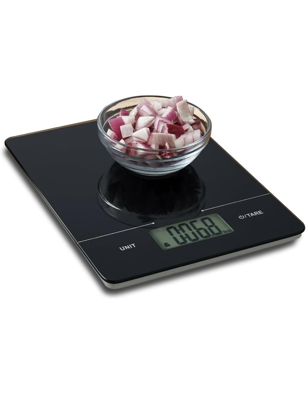 Digital Food Scale, Tempered Glass Slimline Digital Scale, 11 lb Kitchen Scale, Large LCD Display, 1g/0.1oz Precise Graduation, Black
