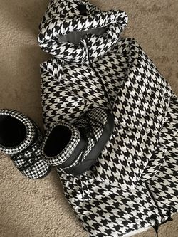Houndstooth Puffer Jacket & Boots Set