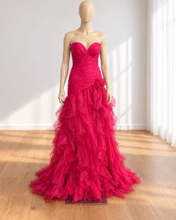 Burgundy Strapless Ruffle Tulle Ball Gown