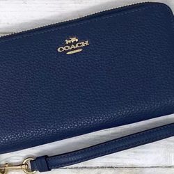 Coach Long Zip Around Wallet Cobalt Blue Leather C4451 
