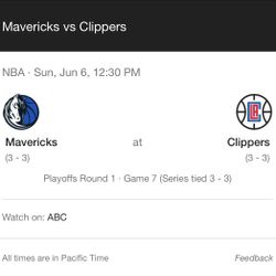 GAME 7 !!! 2 Tickets Avail Mavs Vs Clippers Section 218 