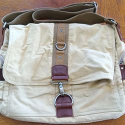 Canvas Leather satchel messenger bag see our other great vintage art jewelry collectibles sports items now posted