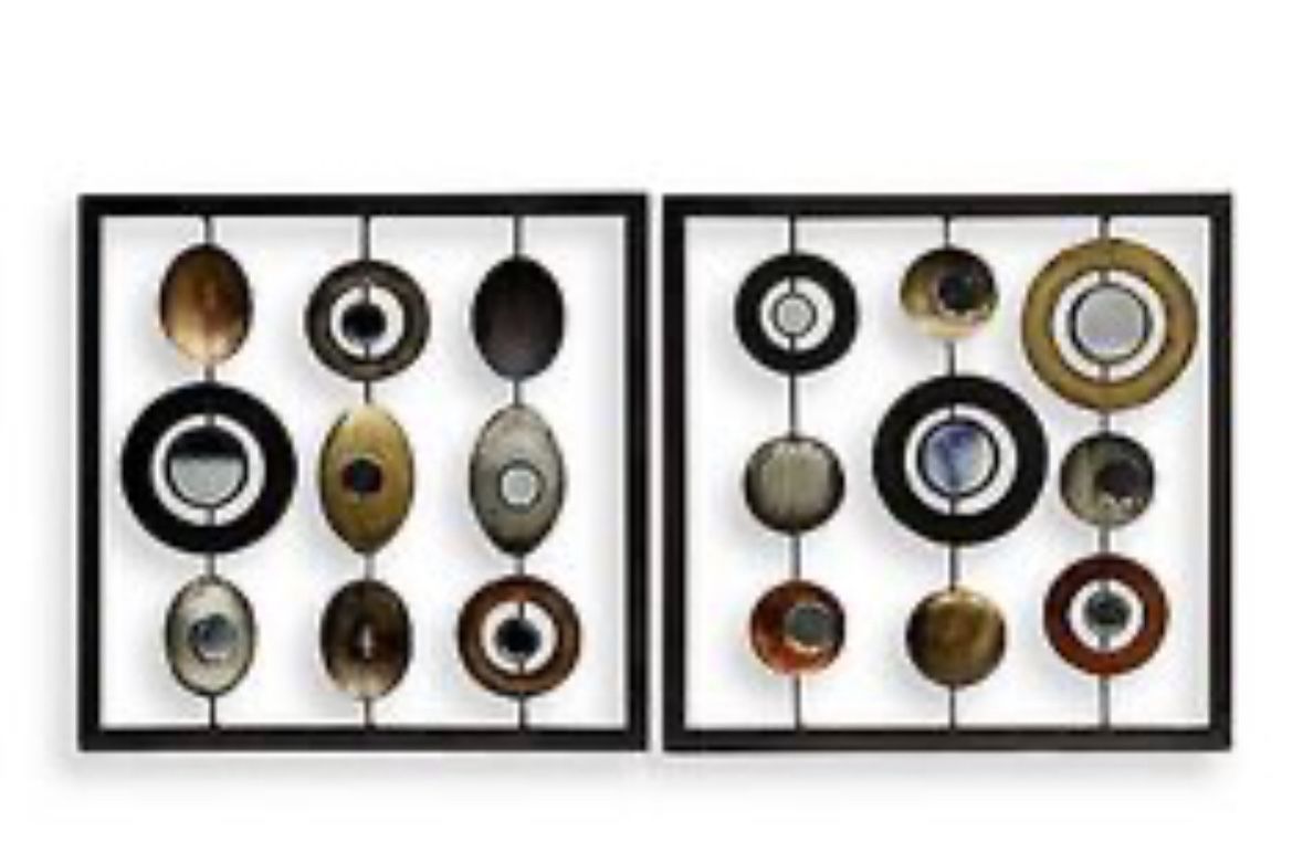 Set of 2 Modern Metal Wall Art Panels - 12x12 Inches