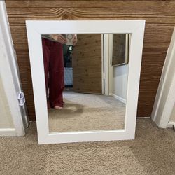 White Modern Wood Decorative Vanity Bathroom Mirror 