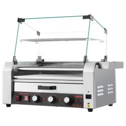   965# Hot Dog Roller, 18 Hot Dog 7 Rollers, Stainless Steel Sausage Grill Cooker, 1200W Hot Dog Machine with Bun Warmer, Cover, 3 Temp Control, Side 