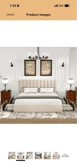 Upholstered Platform Bed with Storage Drawers
