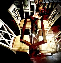 Glass Kitchen table And 4 Beautiful Cream Lacquer Chairs W A Mustard Color Plush Cushion