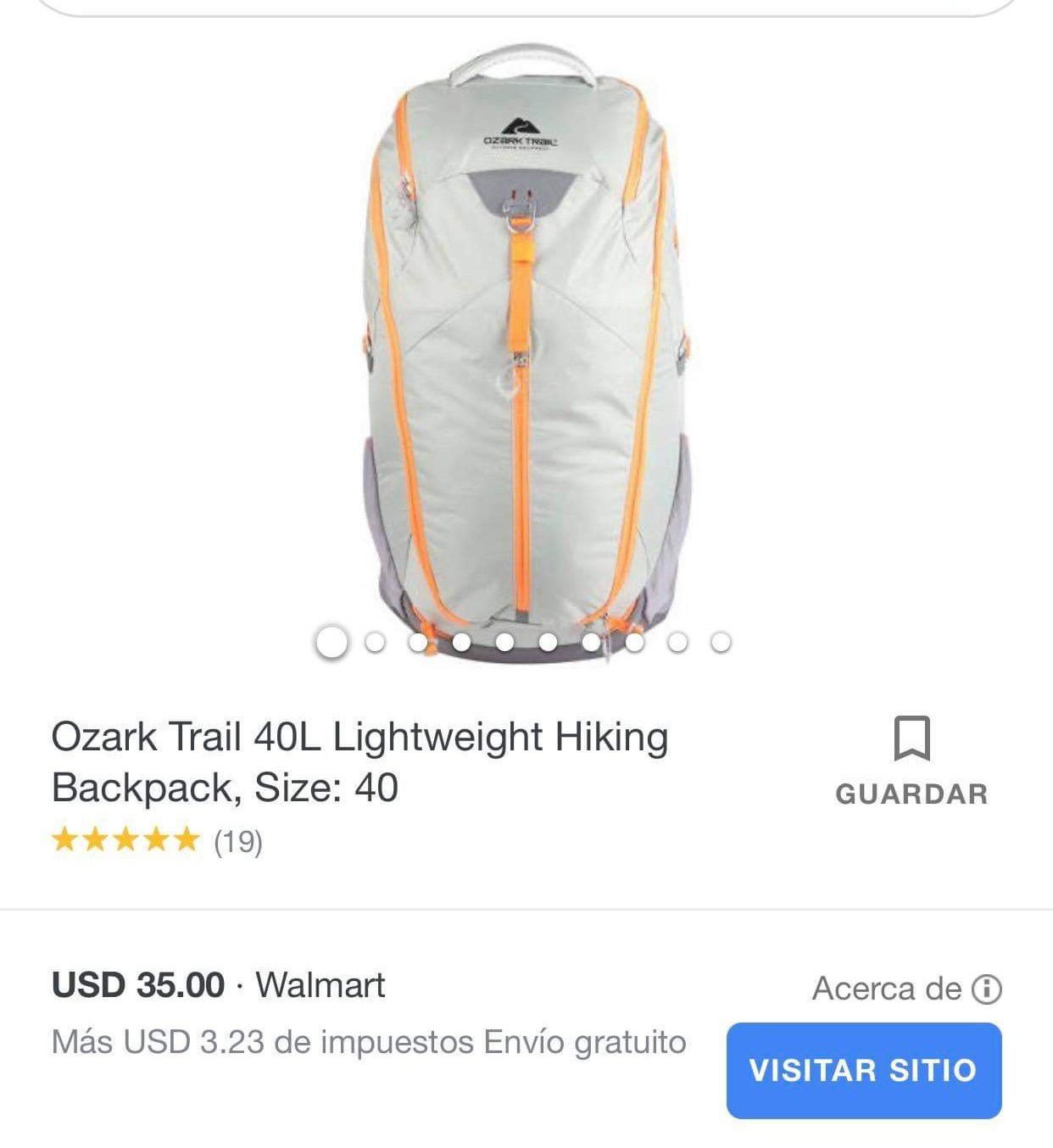 Hiking backpack retail price on picture