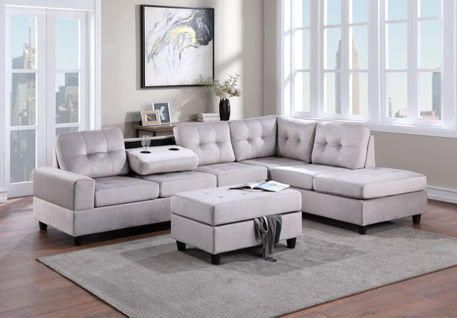 Grey Velvet Sectional And Ottoman 💥 Sale