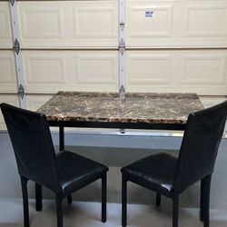 Faux Marble Dinner Set with 2 Leather Chairs