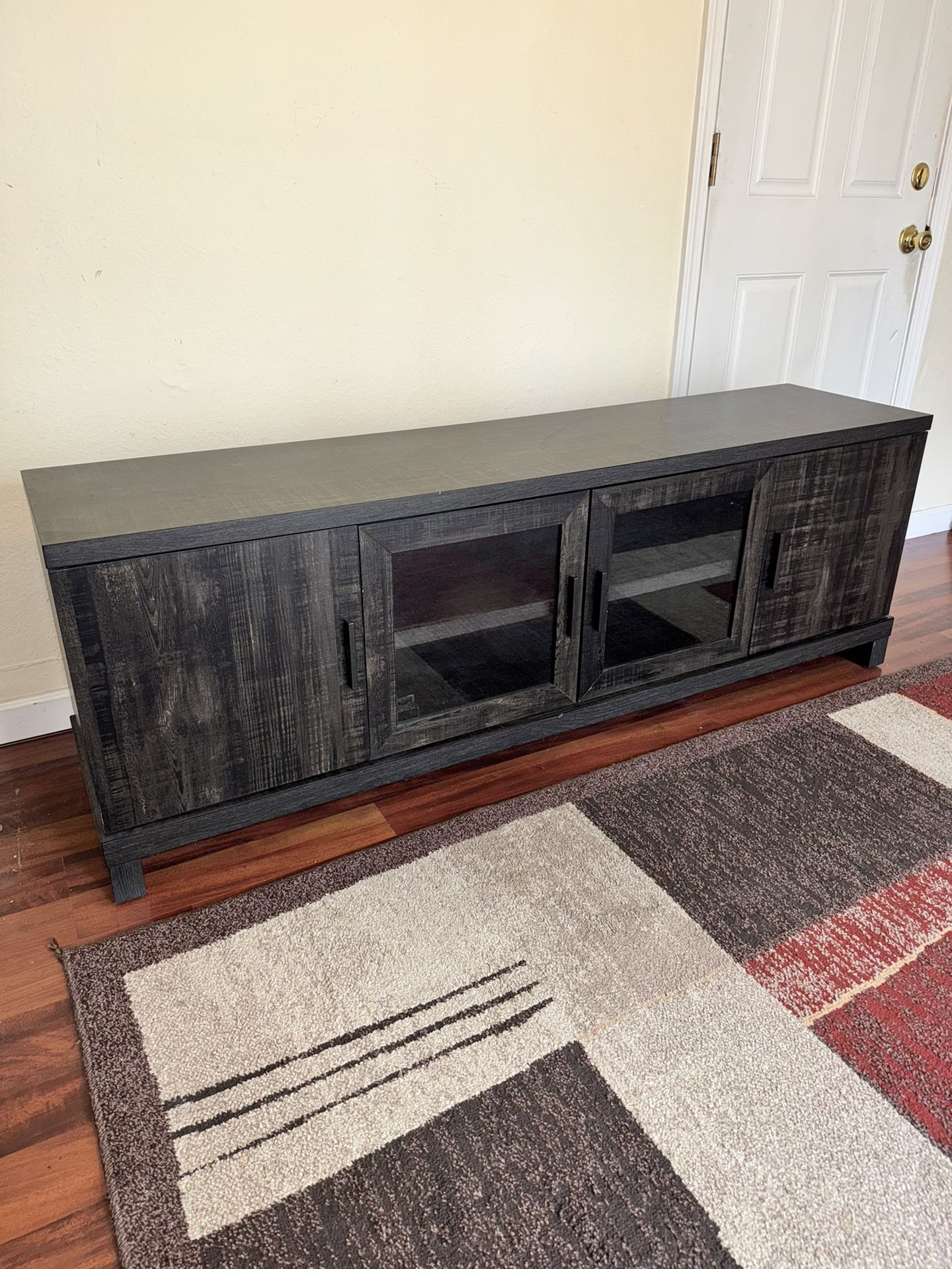 Storage TV Stand for TVs up to 75": Farmhouse Style Media Console with adjustable shelves
