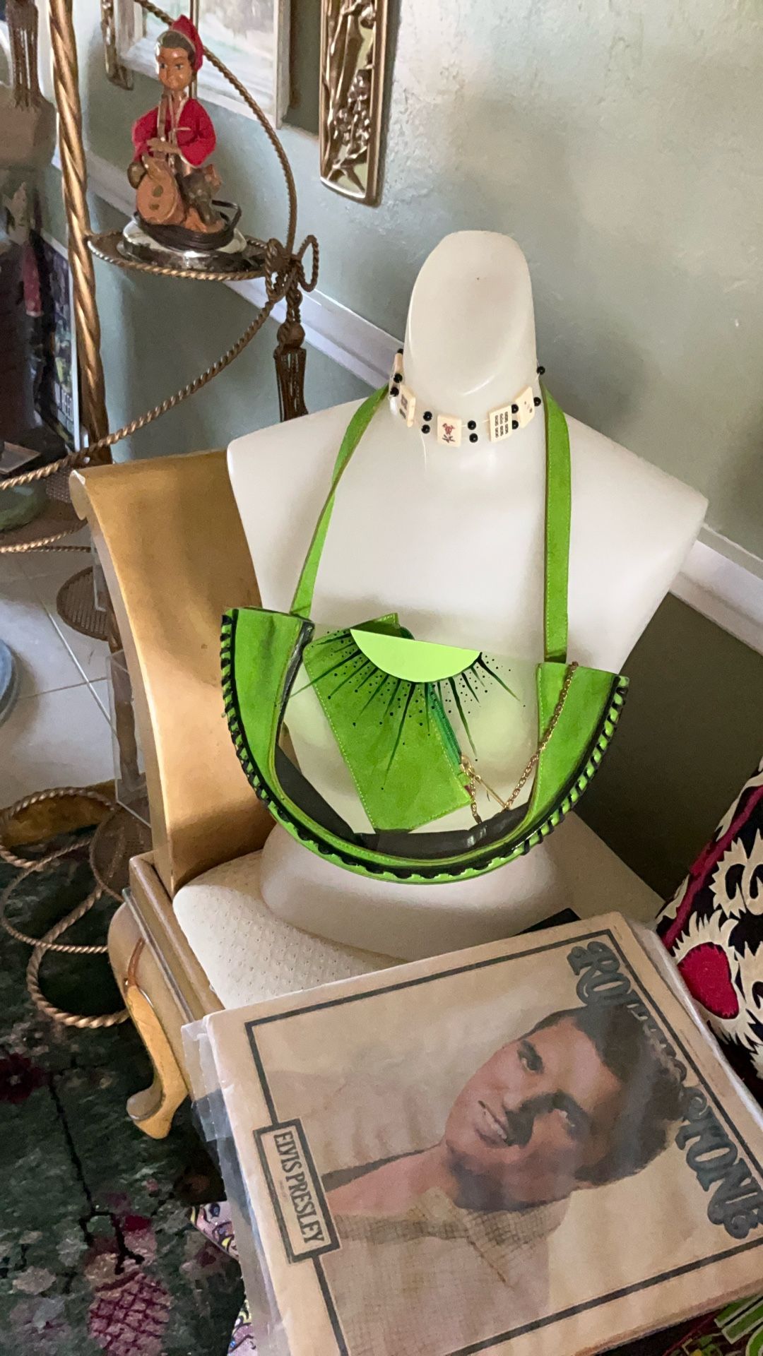 Lucite. Handbag, One Of A Kind, Unusual Lime, Green Suede, Unusual Runway