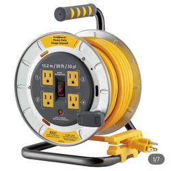 Link2Home Professional Grade Metal Cord Reel 50ft 12AWG Extension Cord