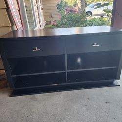 Black Console Table With Shelves And Drawers