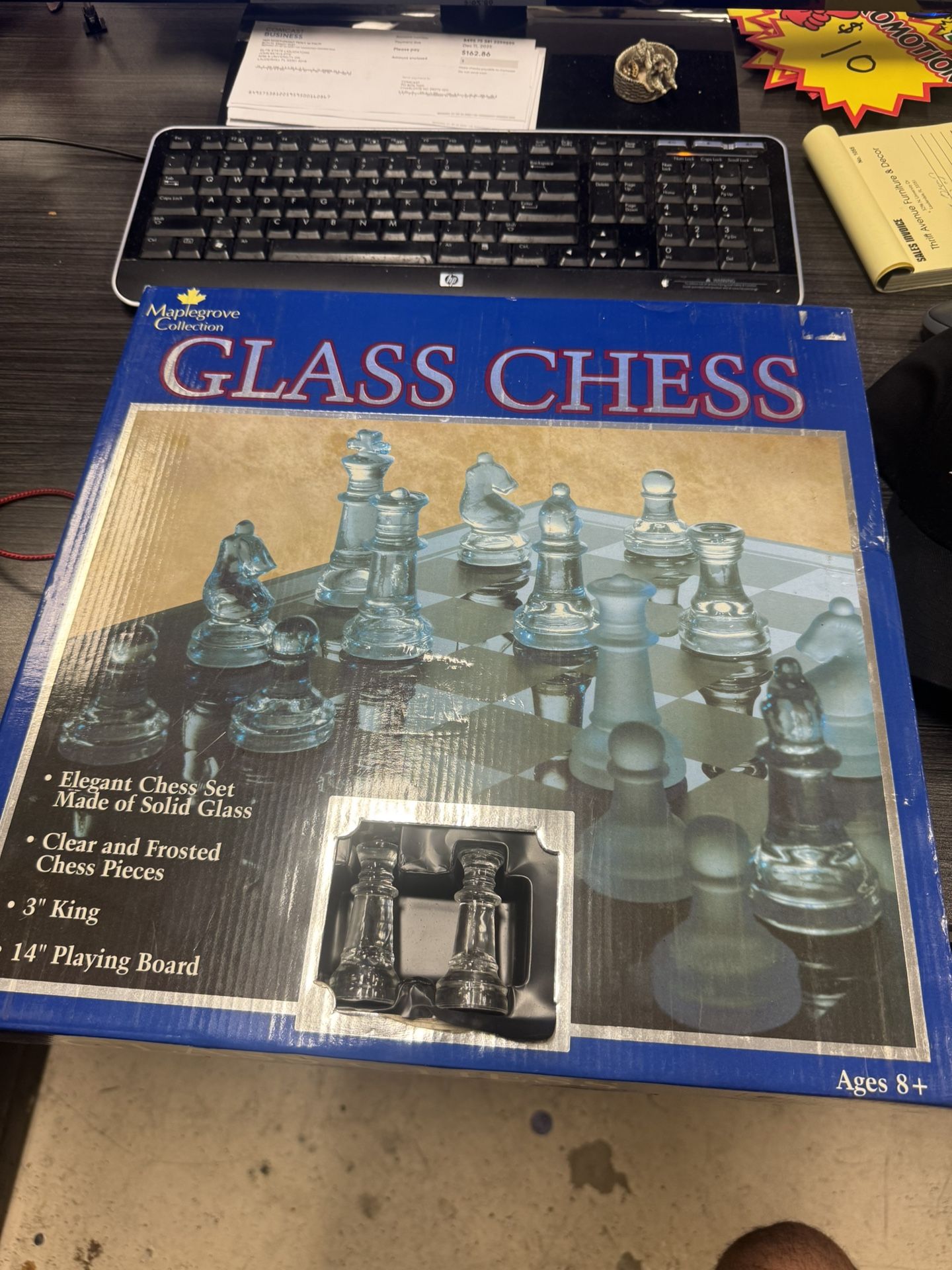 Vintage NEW Glass Chess Set Limited Edition Clear Frosted Glass 14” Smoke Glass Chess Board