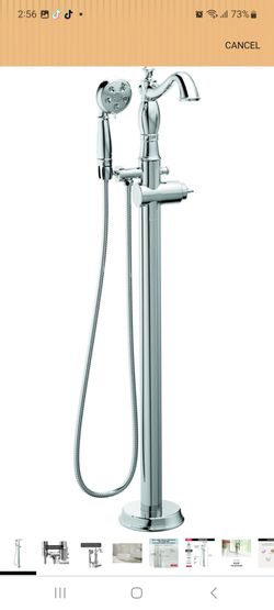 Delta Freestanding Tub Faucet with Hand Held Shower, Chrome Floor Mount Tub Filler, Chrome T4797-FL-LHP (Valve and Handle Not Included)