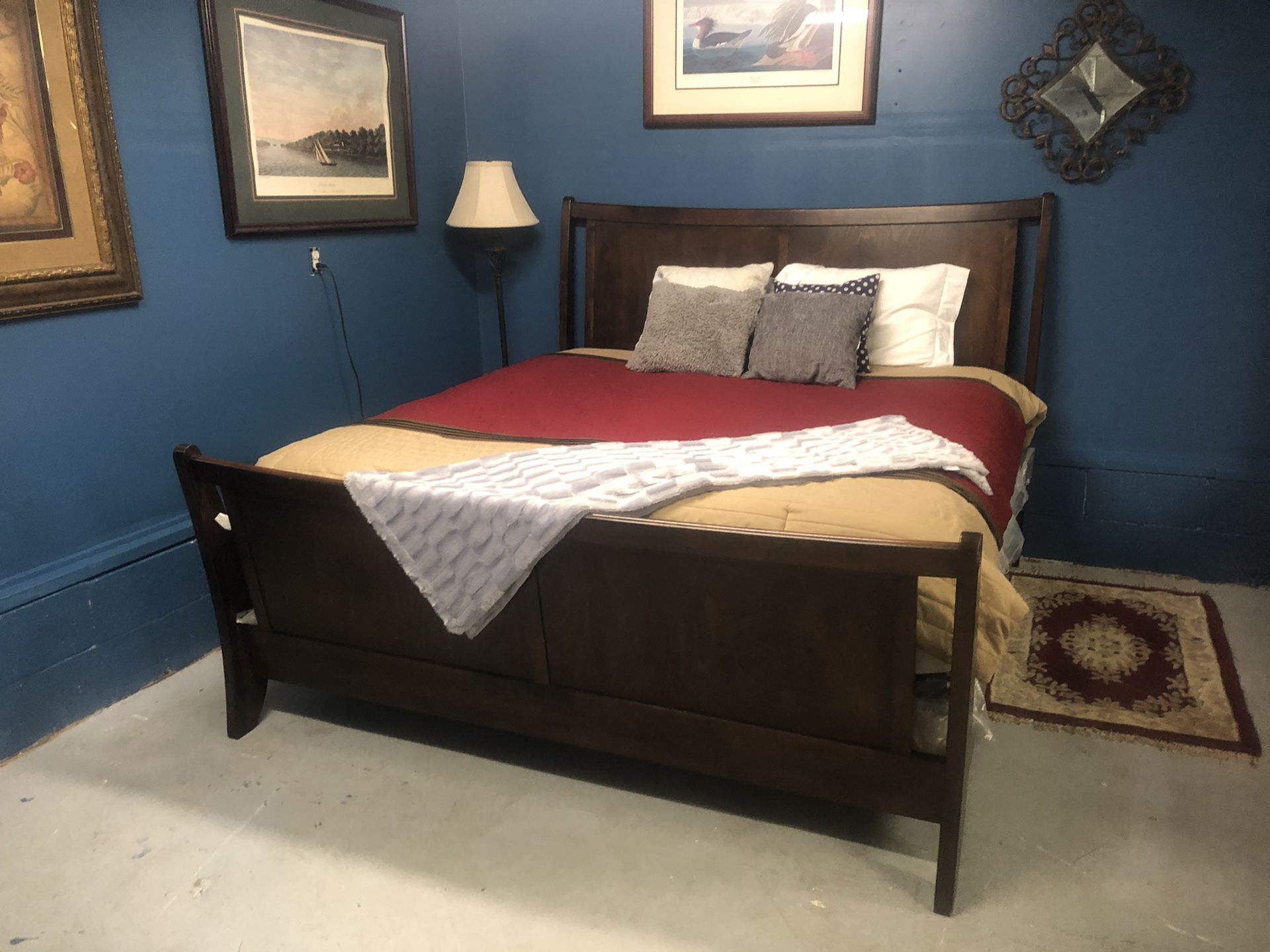 King size bed frame with mattress and box spring