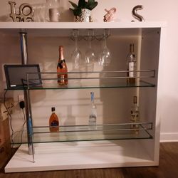 Modern White Bar Stand with Glass Shelves
