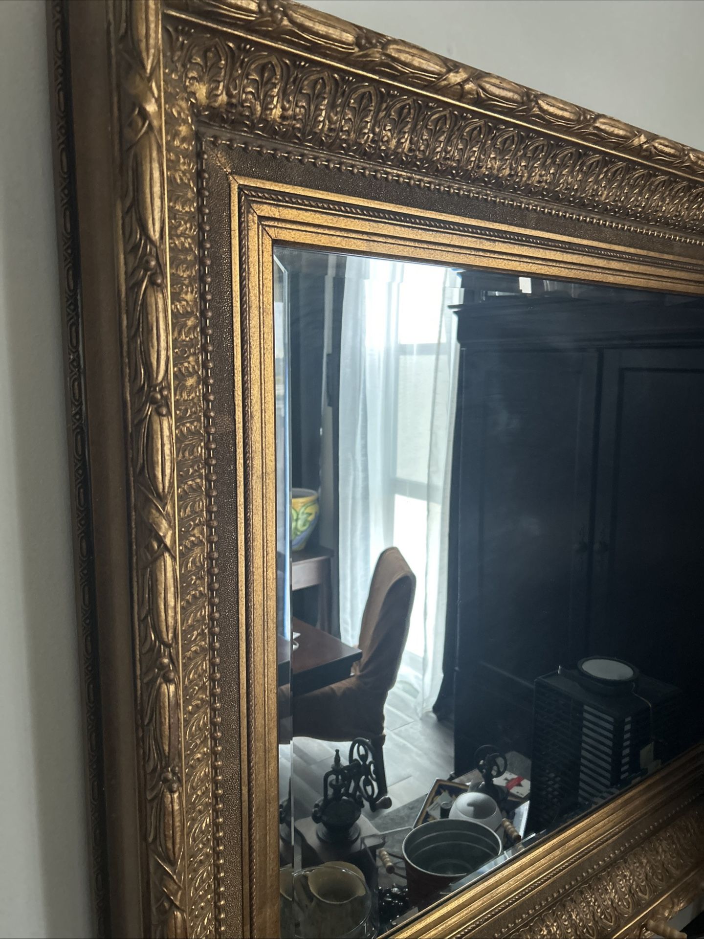 Large Antique Wood Framed Mirrow