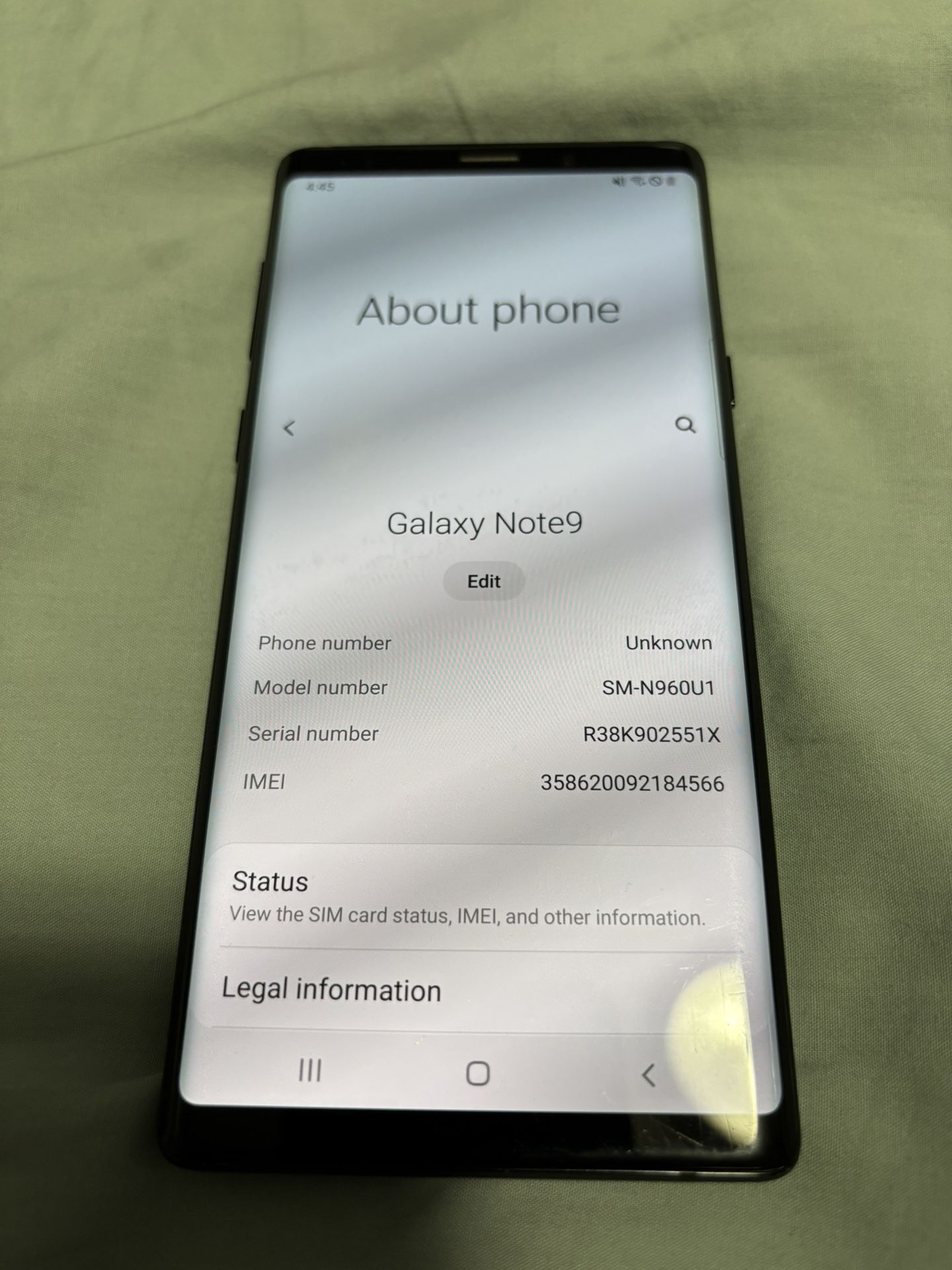 Samsung Galaxy Note 9 Unlocked. Clean Esn