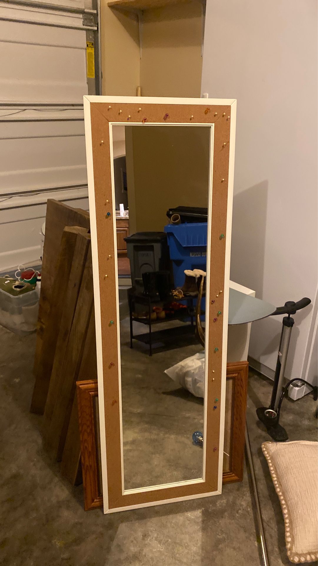Bedroom mirror with cork board (55in tall)