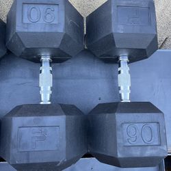 90lb Hex Rubber Dumbbell Set Weights