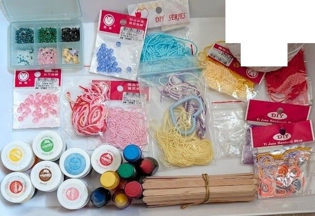 arts&crafts supplies: bracelet making Twine And beads, food coloring/dye