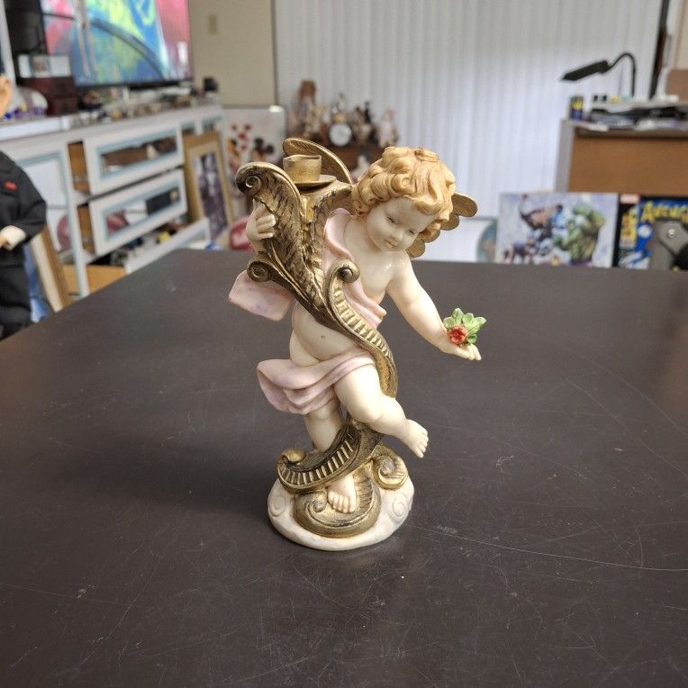 Vintage Fontanini Angel Cherub Taper Candle Holder Made In Italy ๐ฎ๐น Resin 6" Tall