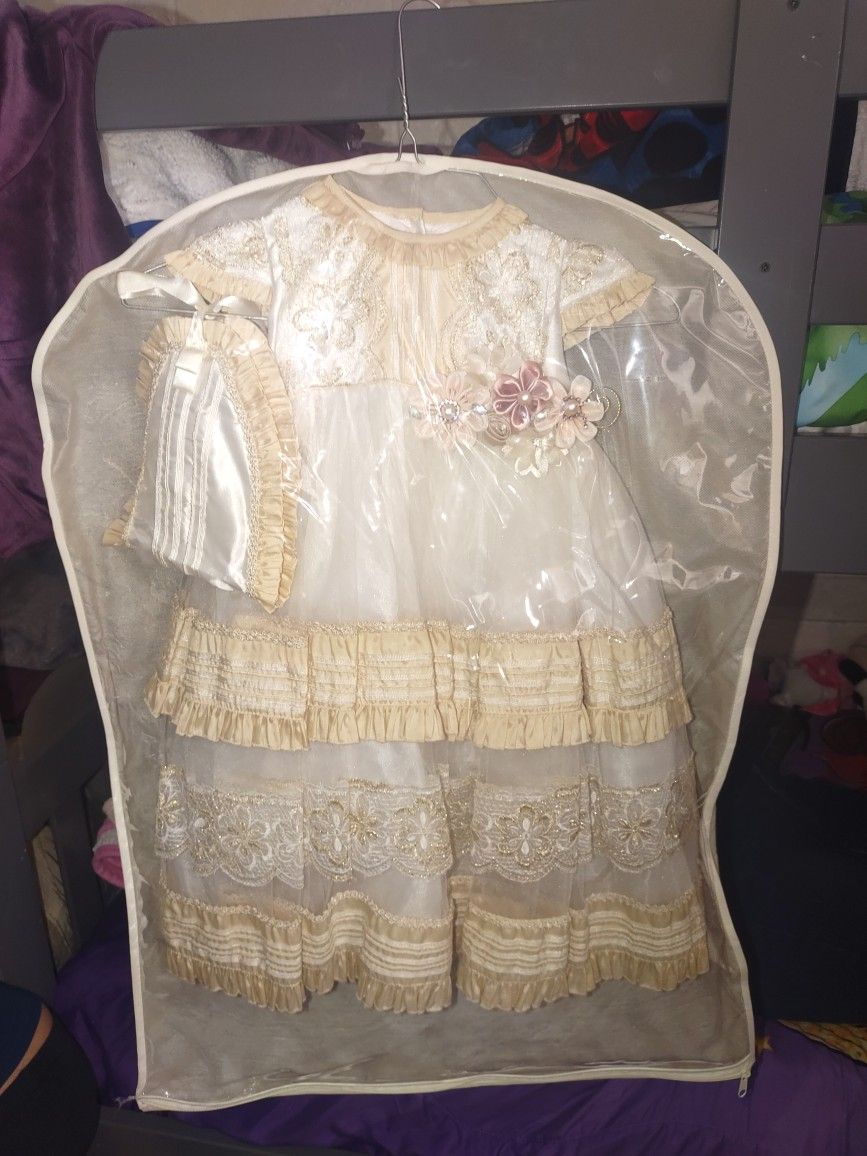 Baptism Dress 3T And Floral Crown - Vestido De Bautizo Talla 3 Incluye Corona Floral 