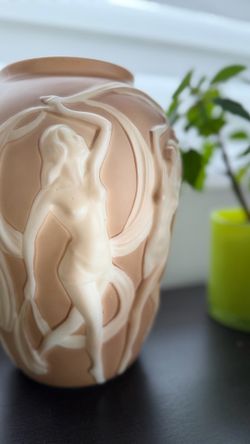 Vase, Unmarked Phoenix Glass, Embossed Dancing Nudes