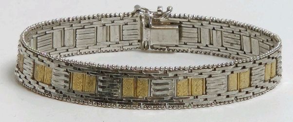 Vtg Sterling Silver 925 Two Tone ITALY Basketweave Link Bracelet  7.25"   22.9g