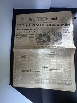 Antique 1941 Oregon Journal WWII newspaper British rescue 45,000 men