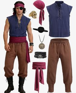 Men's Pirate Costume Set with Accessories- Size Medium