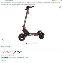 Hover 1 Night Owl Electric Folding Scooter NEW 