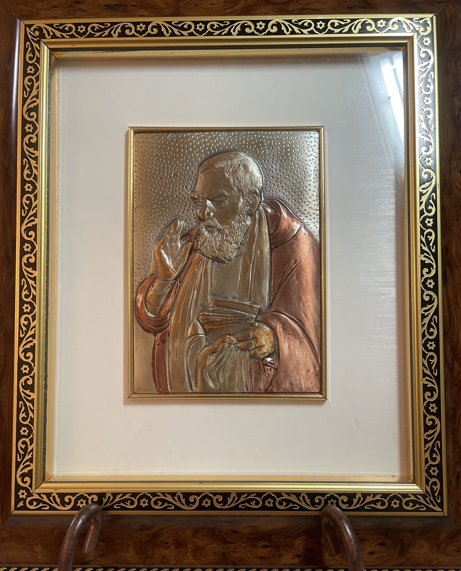 Rare, St Padre Pio plaque, sterling silver