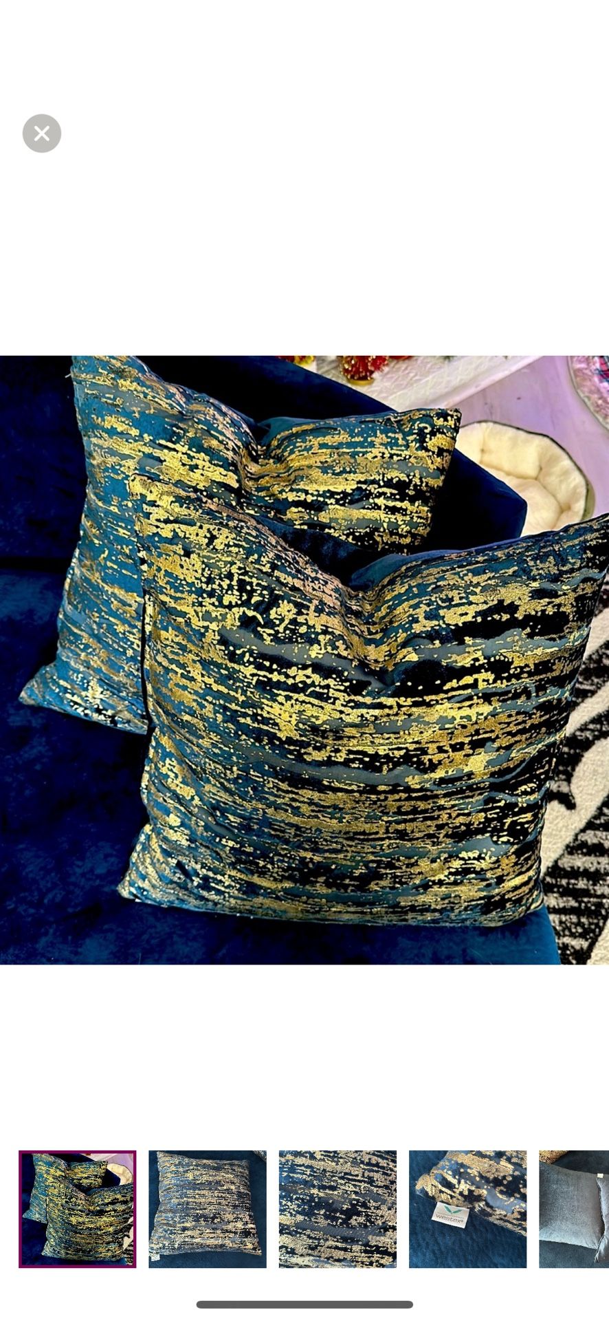 Set of two 16 x 16 throw pillows blue and gold