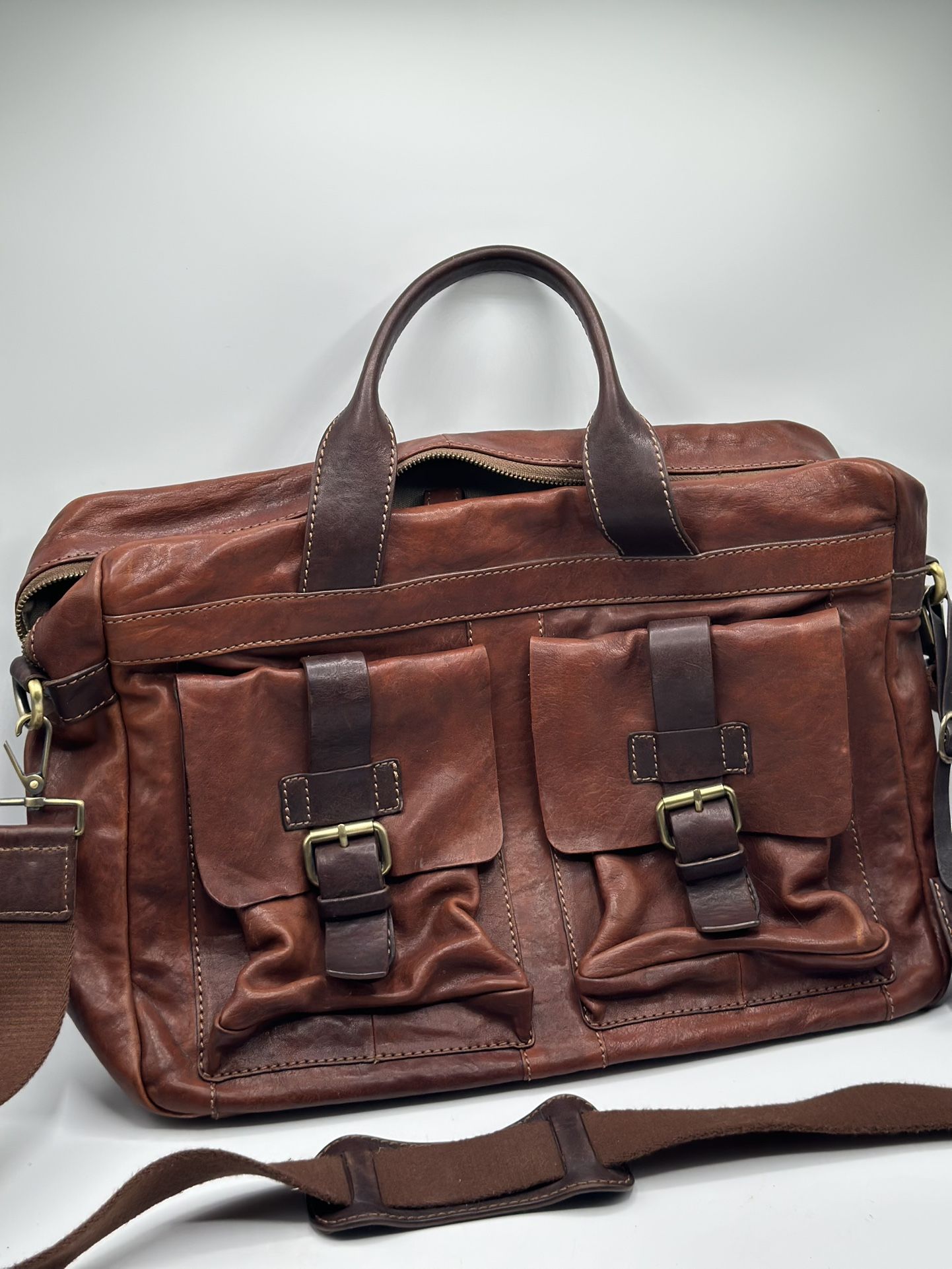 Gianni Conti Crossover Brown Leather Messenger Briefcase Bag Italy